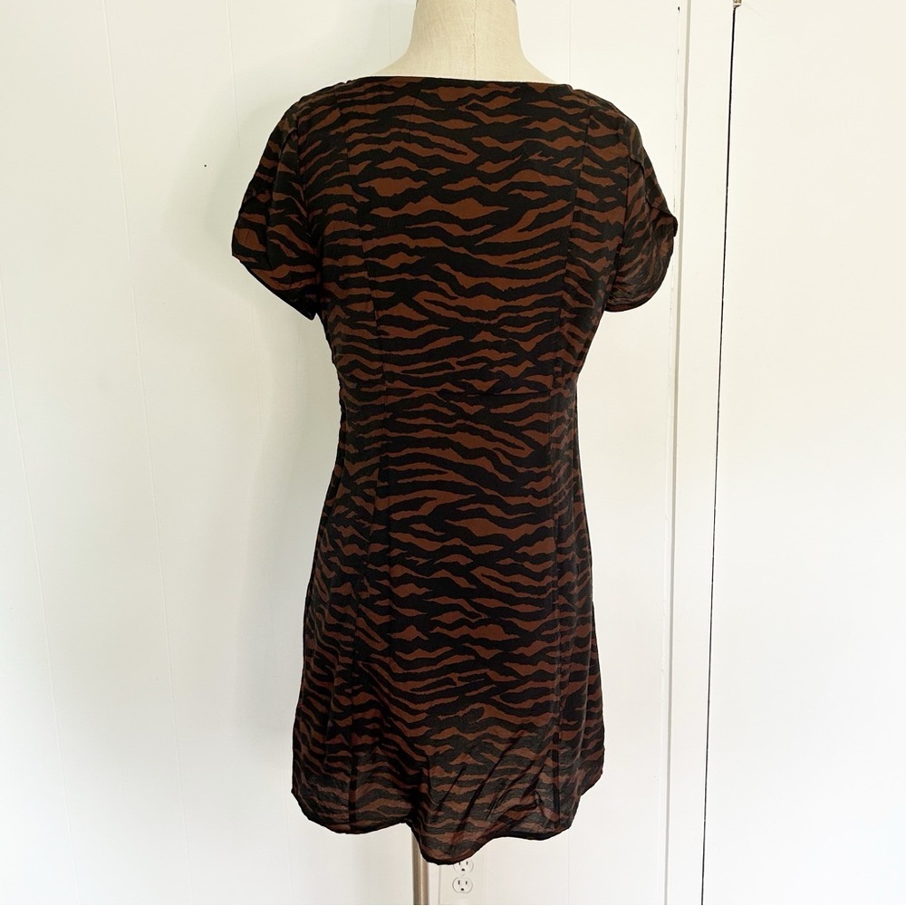 Madewell V-Neck Mini Dress in Abstract Animal Black Brown NWT Size 8 - Picture 5 of 10
